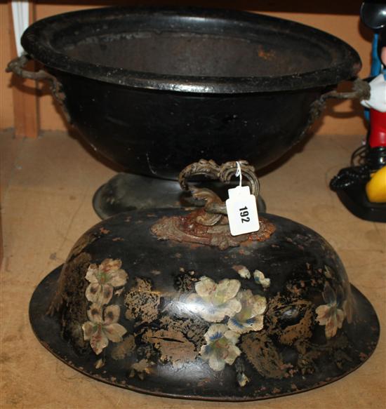 Large decorative metal lidded coal bucket